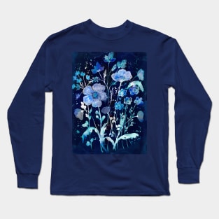 Blue Cyanotype floral Long Sleeve T-Shirt